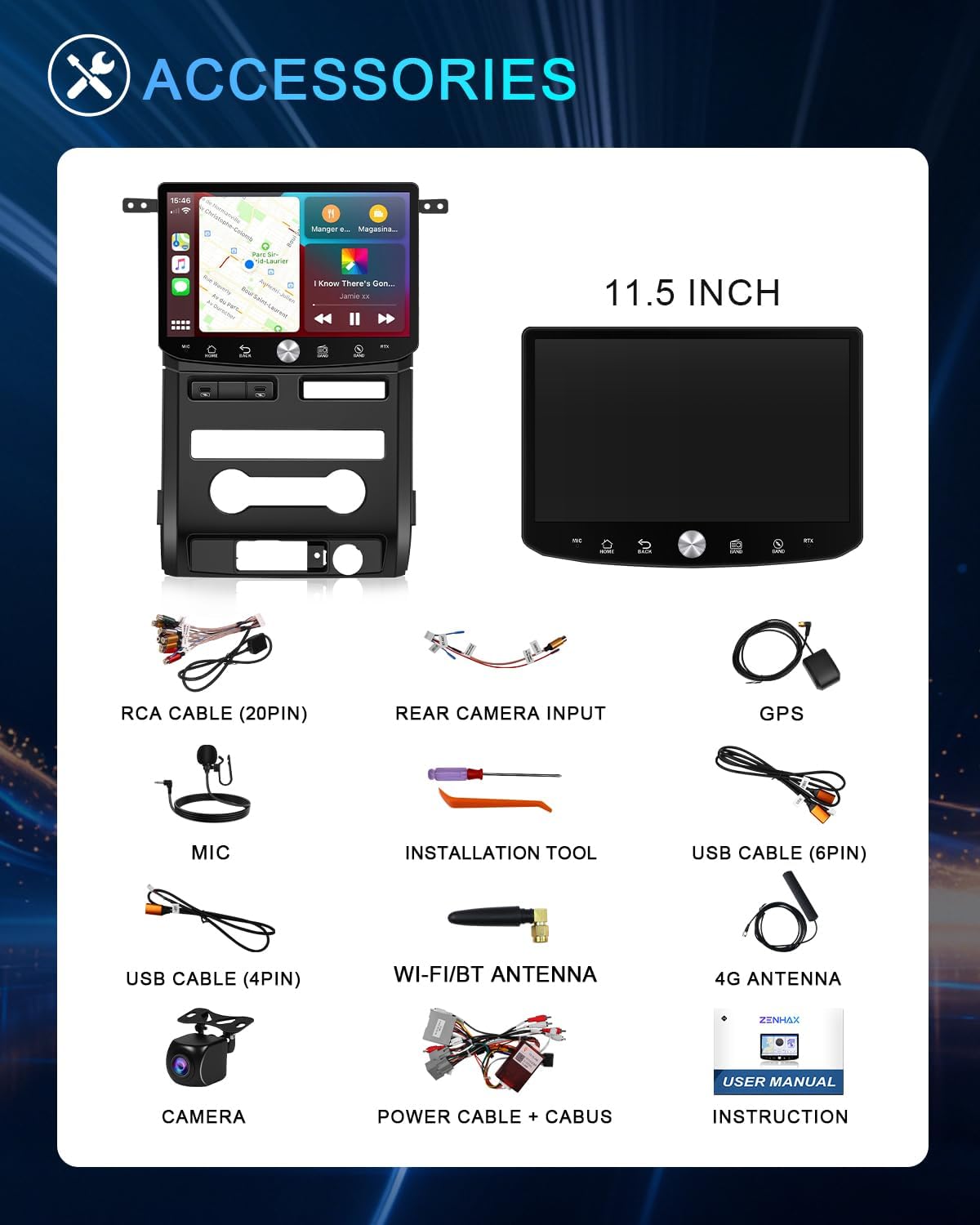 11.5Inch Car Radio Stereo for Ford F150 2009-2012 with Qual-comm 8Core Chip & Flagship Amplifier Chip, 2K Touchscreen, CarPlay & Android Auto, 48-Band EQ DSP 1080P Backup Camera (8Core 4G+64G)