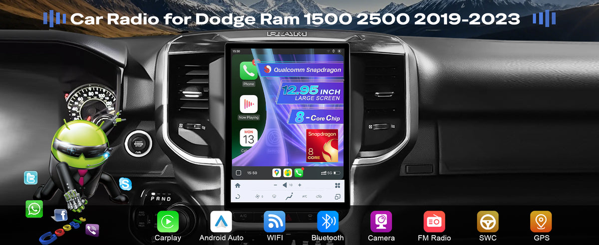 12.95" Vertical Android Car Stereo for Dodge Ram 2019-2023 | CarPlay
