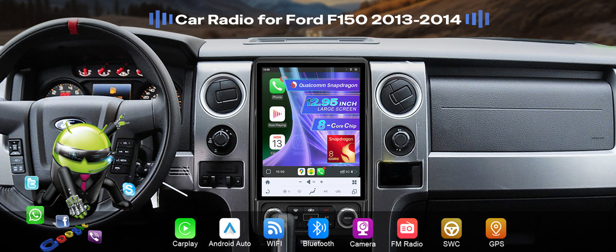 12.95" Vertical Android Car Stereo for Ford F-150 2013-2014 | Manual/Auto AC