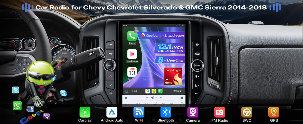 12.1" Vertical Android Car Stereo for Chevrolet Silverado 2014-2018 | Carplay
