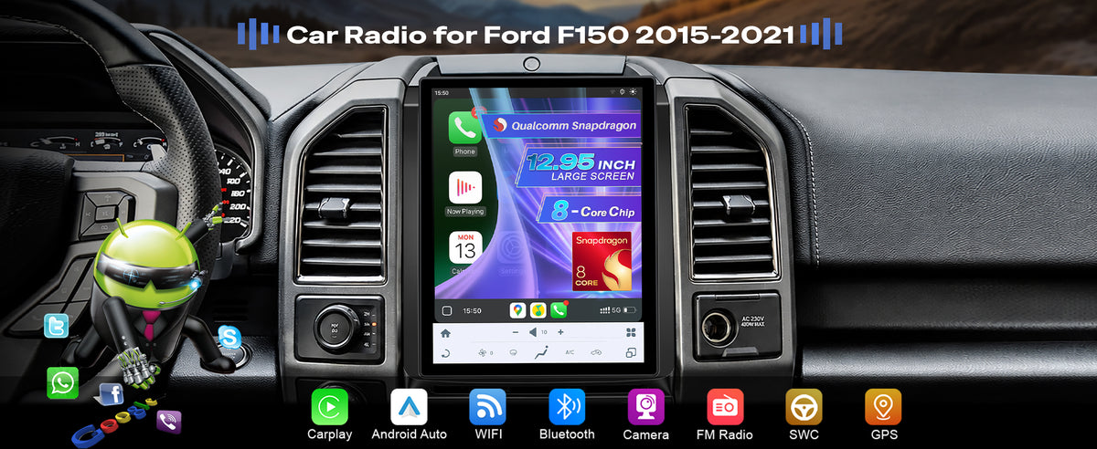 12.95" Vertical Android Car Stereo for Ford F-150 2015-2021 | CarPlay