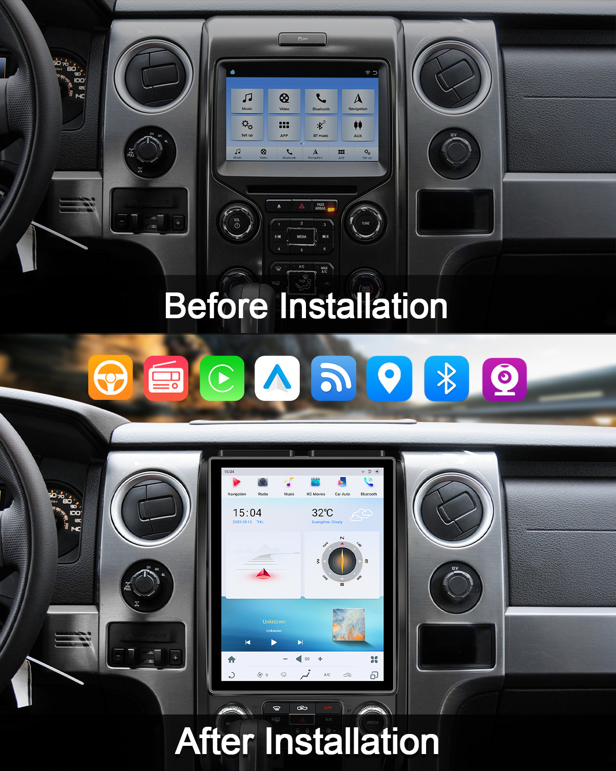 12.1" Vertical Android Car Stereo for Ford F-150 2009-2012 | CarPlay