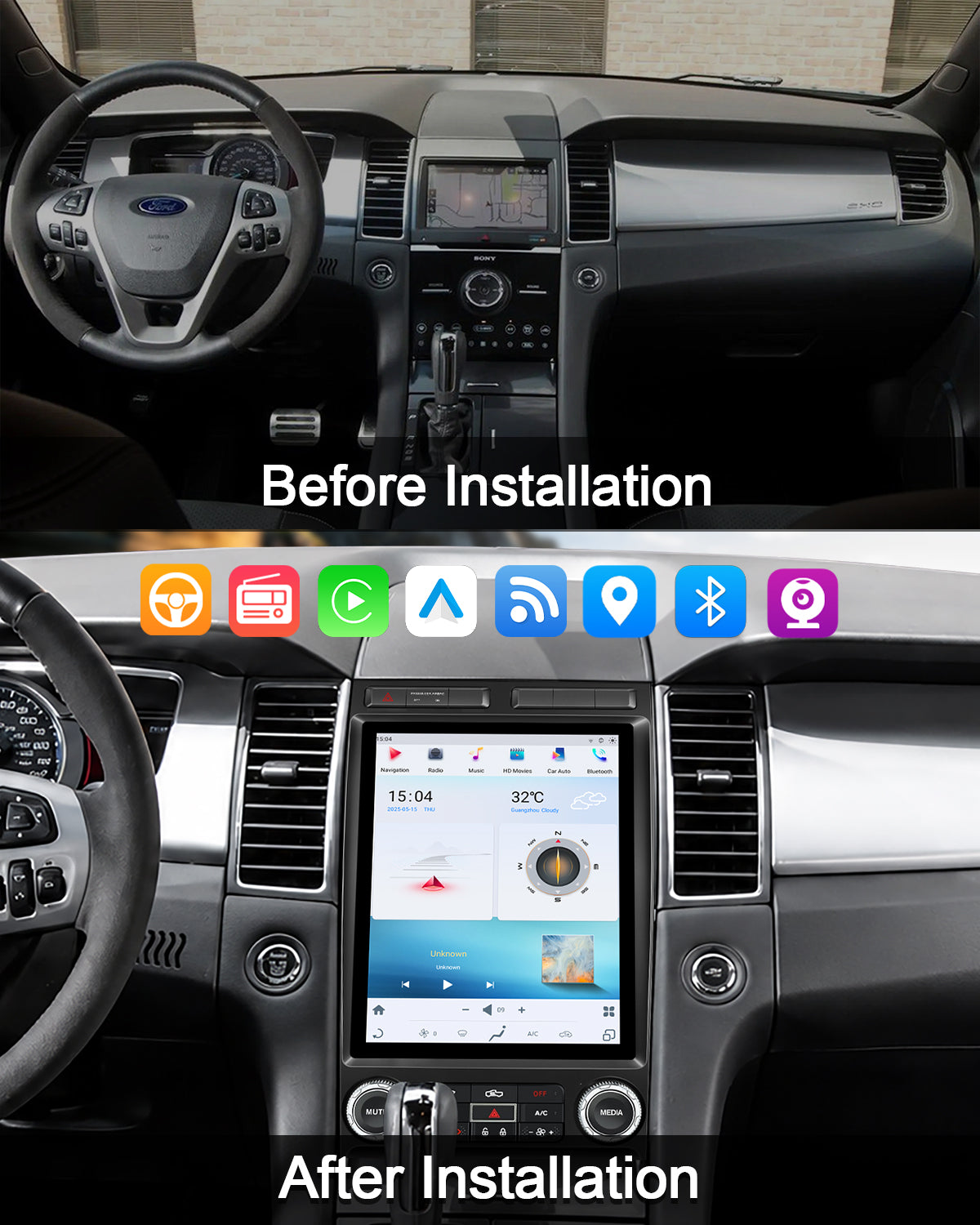 12.1" Vertical Android Car Stereo for Ford Taurus 2009-2011 | Manual/Auto AC