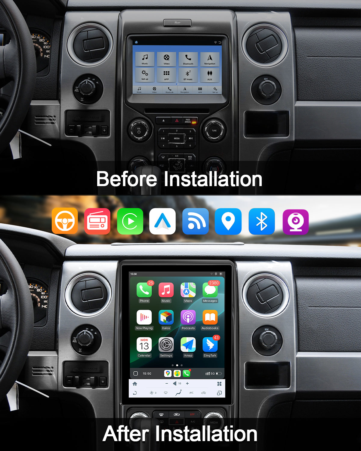 12.95" Vertical Android Car Stereo for Ford F-150 2013-2014 | Manual/Auto AC