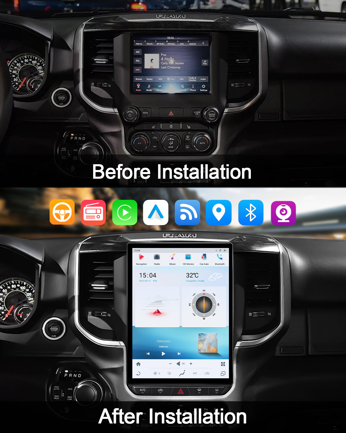 12.95" Vertical Android Car Stereo for Dodge Ram 2019-2023 | CarPlay
