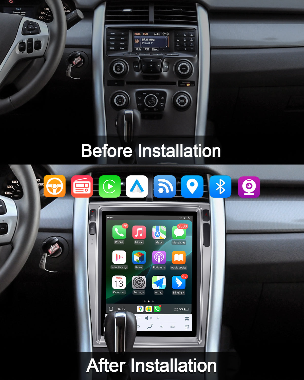 12.1" Vertical Android Car Stereo for Ford Edge 2009-2014 | CarPlay