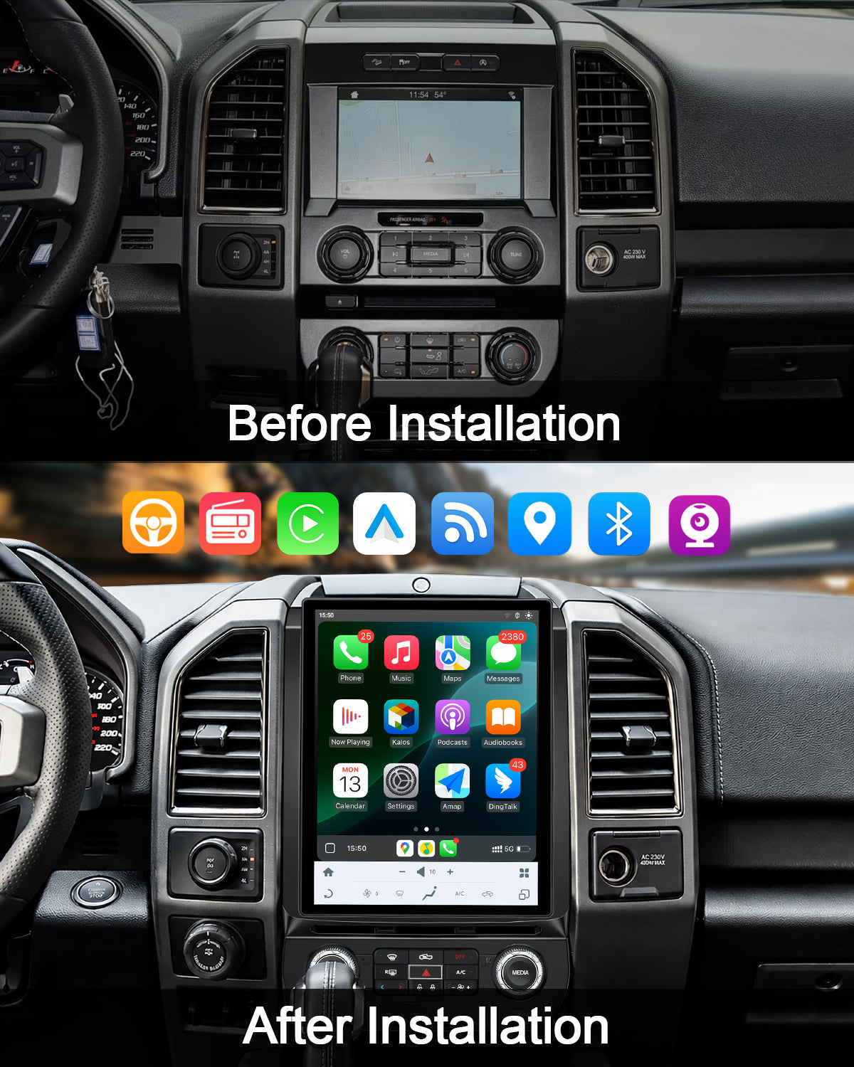 12.1" Vertical Android Car Stereo for Ford F-150 2015-2021 | CarPlay