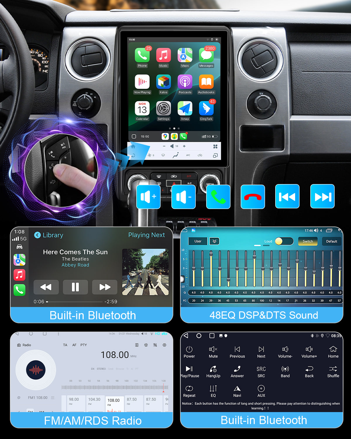 12.95" Vertical Android Car Stereo for Ford F-150 2013-2014 | Manual/Auto AC