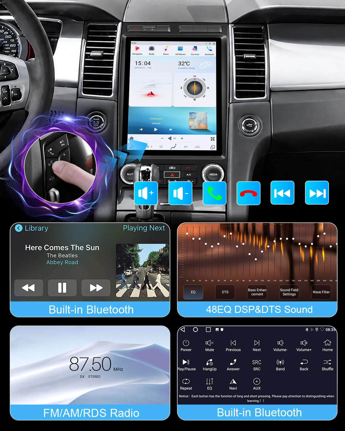 12.1" Vertical Android Car Stereo for Ford Taurus 2009-2011 | Manual/Auto AC