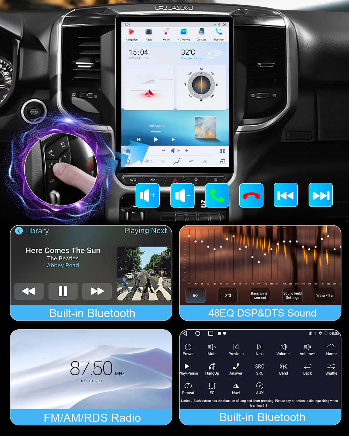 12.1" Vertical Android Car Stereo for Dodge Ram 2019-2023 | Carplay