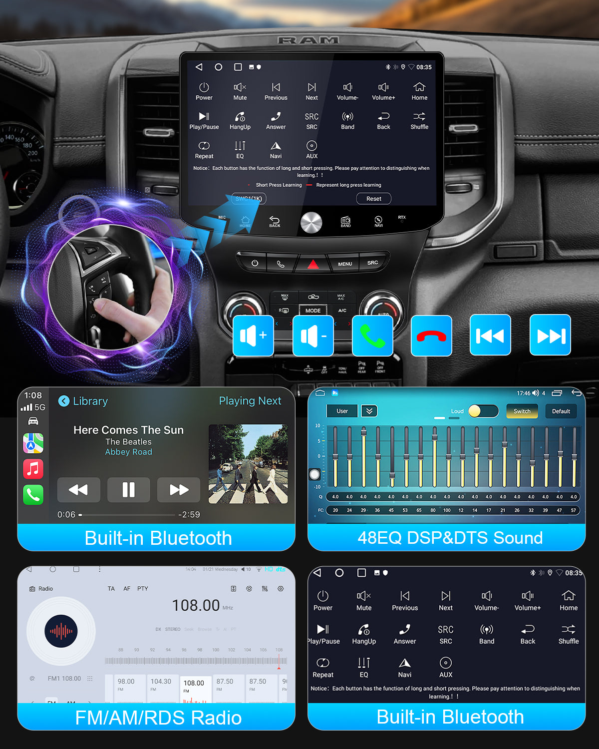 11.5" 2K Android Car Stereo for Ram 1500/2500 2019-2023 | Carplay