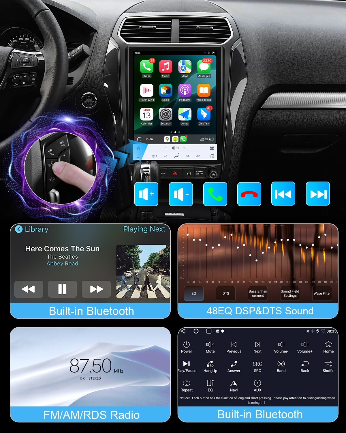 12.1" Vertical Android Car Stereo for Ford Explorer 2011-2019 | CarPlay