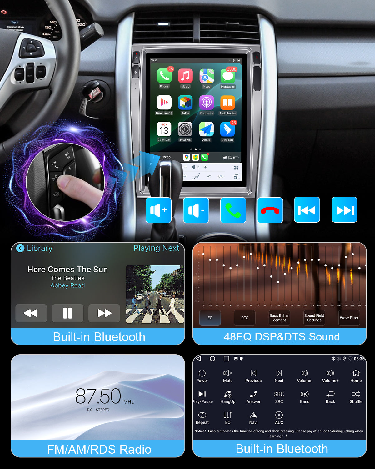 12.1" Vertical Android Car Stereo for Ford Edge 2009-2014 | CarPlay