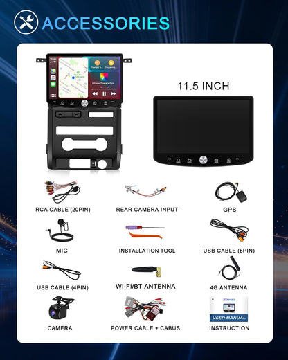 11.5Inch Car Radio Stereo for Ford F150 2009-2012 with Qual-comm 8Core Chip & Flagship Amplifier Chip, 2K Touchscreen, CarPlay & Android Auto, 48-Band EQ DSP 1080P Backup Camera (8Core 4G+64G)