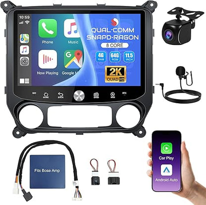 11.5" 2K Screen Car Radio Stereo for Chevy Chevrolet Silverado & GMC Sierra 2014-2018 with Qual-comm 8Core Chip & High-end Amplifier Chip, 1080P Reverse Camera (8Core 4G+64G(Fits Bose Amp))