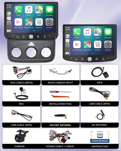 11.5" Qual-comm 8Core Car Radio Stereo for Dodge Ram 1500 2500 2013-2018 with Flagship Amplifier Chip, 2K Screen, Carplay & Android Auto, 1080P Reverse Camera Support (8Core 4G+64G)