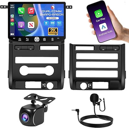 11.5Inch Car Radio Stereo for Ford F150 2009-2012 with Qual-comm 8Core Chip & Flagship Amplifier Chip, 2K Touchscreen, CarPlay & Android Auto, 48-Band EQ DSP 1080P Backup Camera (8Core 4G+64G)