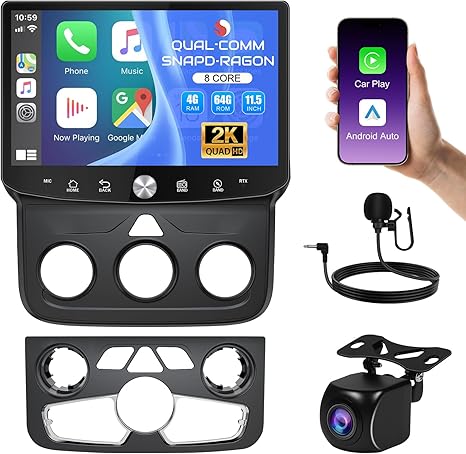 11.5" Qual-comm 8Core Car Radio Stereo for Dodge Ram 1500 2500 2013-2018 with Flagship Amplifier Chip, 2K Screen, Carplay & Android Auto, 1080P Reverse Camera Support (8Core 4G+64G)