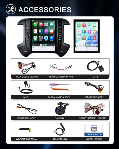 12.1" Vertical Android Car Stereo for Chevrolet Silverado 2014-2018 | Carplay