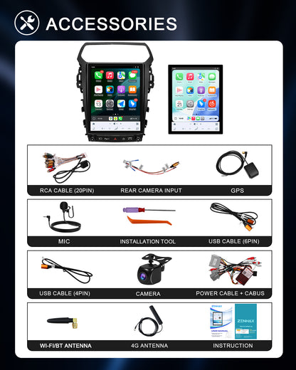 12.1" Vertical Android Car Stereo for Ford Explorer 2011-2019 | CarPlay
