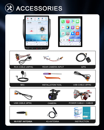 12.1" Vertical Android Car Stereo for Dodge Ram 2019-2023 | Carplay
