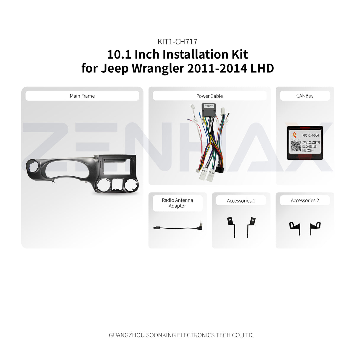 KIT1-CH717 complete installation kit for Jeep Wrangler 2011-2014 LHD
