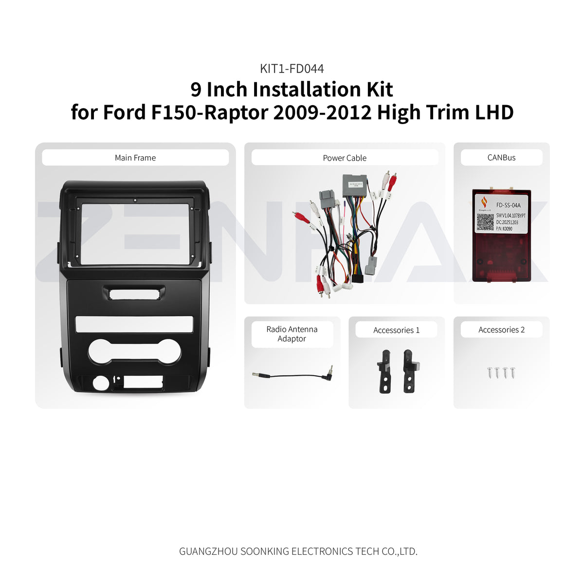 KIT1-FD044 complete installation kit for Ford F-150/Raptor 2010 LHD High Trim