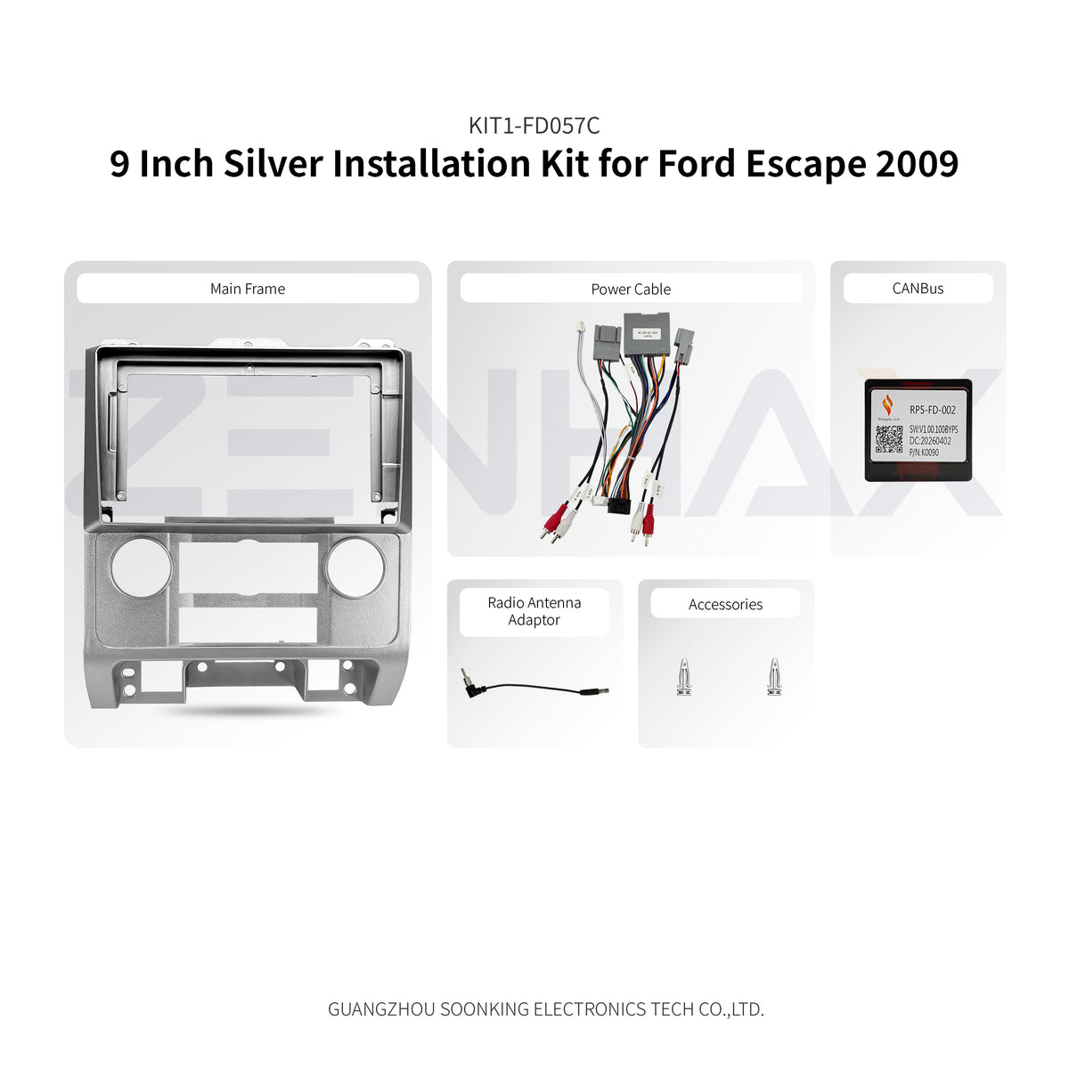 KIT1-FD057C complete installation kit for Ford Escape 2009 Silver