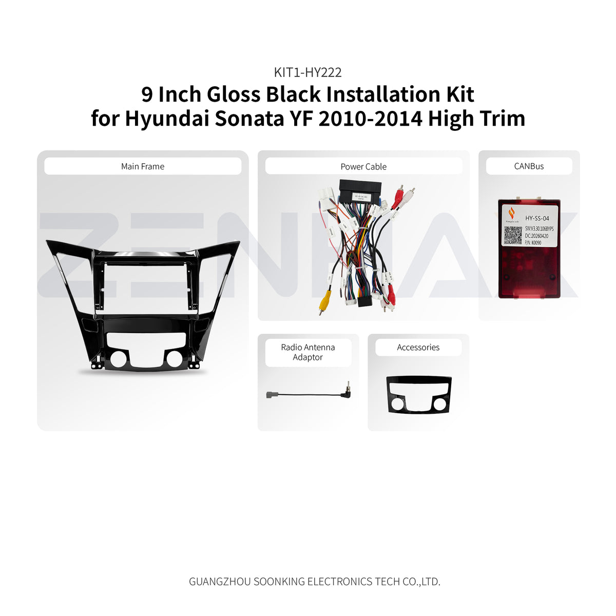 KIT1-HY222 complete installation kit for Hyundai Sonata 8th Generation 2010-2014 High Trim
