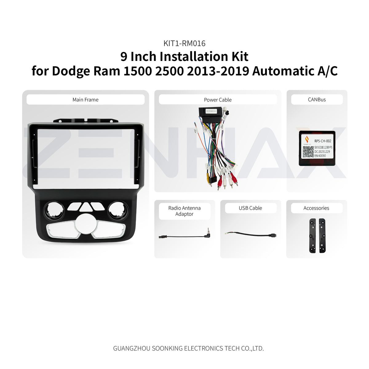 KIT1-RM016 complete installation kit for Dodge Ram 2013-2019 Automatic A/C