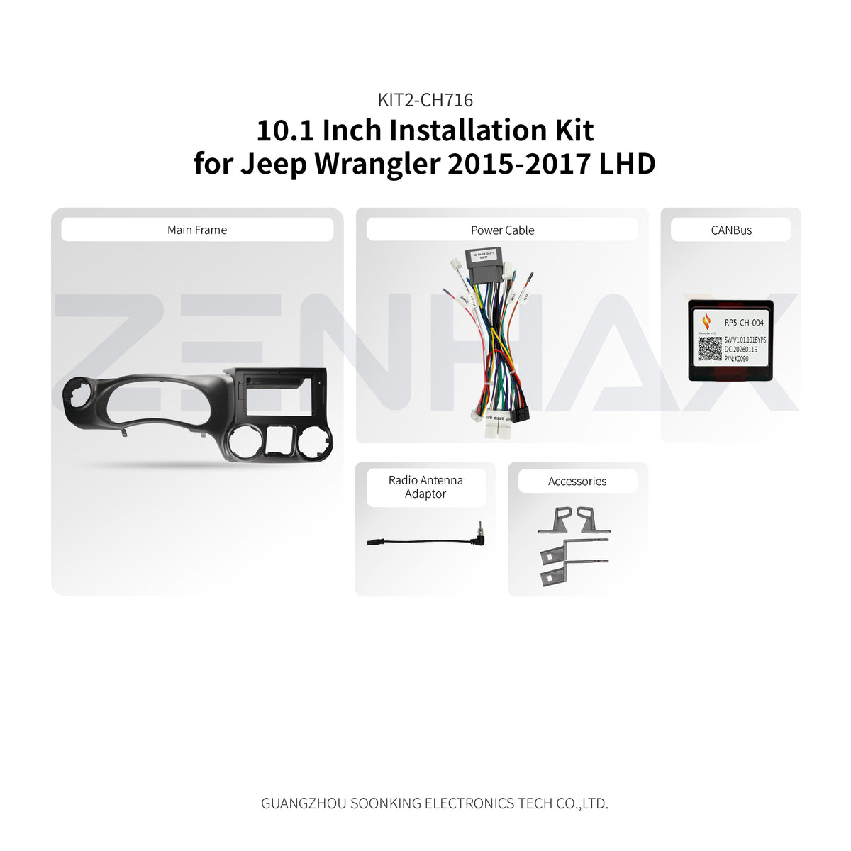 KIT2-CH716 complete installation kit for Jeep Wrangler 2015-2017 LHD