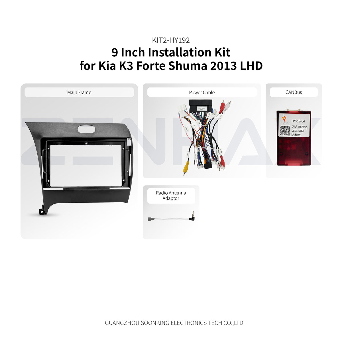 KIT2-HY192 complete installation kit for Kia K3/Forte/Shuma 2013 LHD