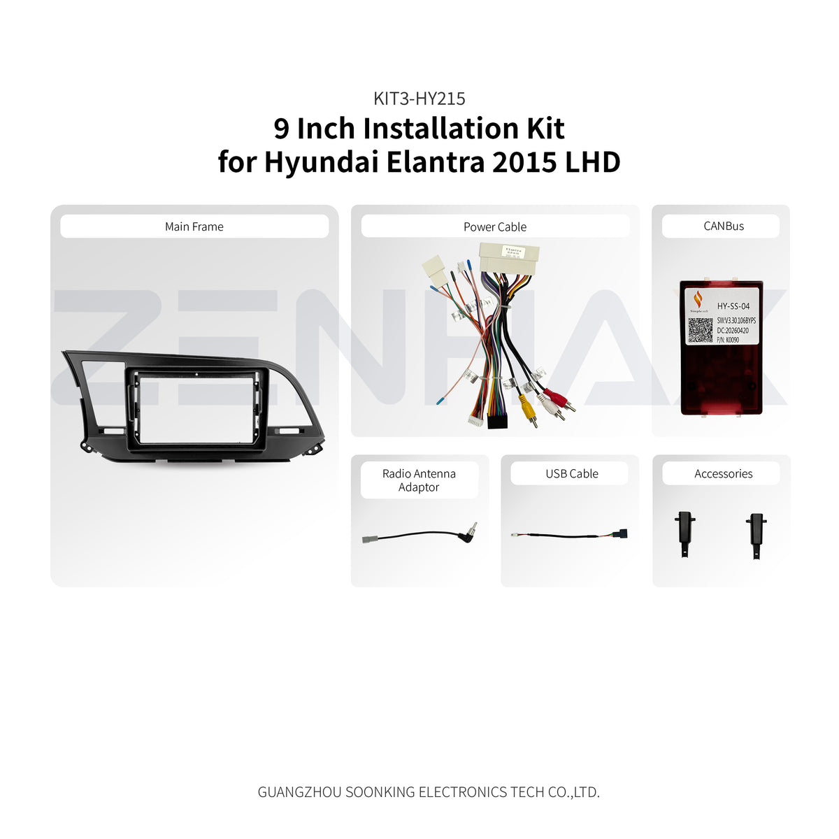 KIT3-HY215 complete installation kit for Hyundai Elantra 2015 LHD