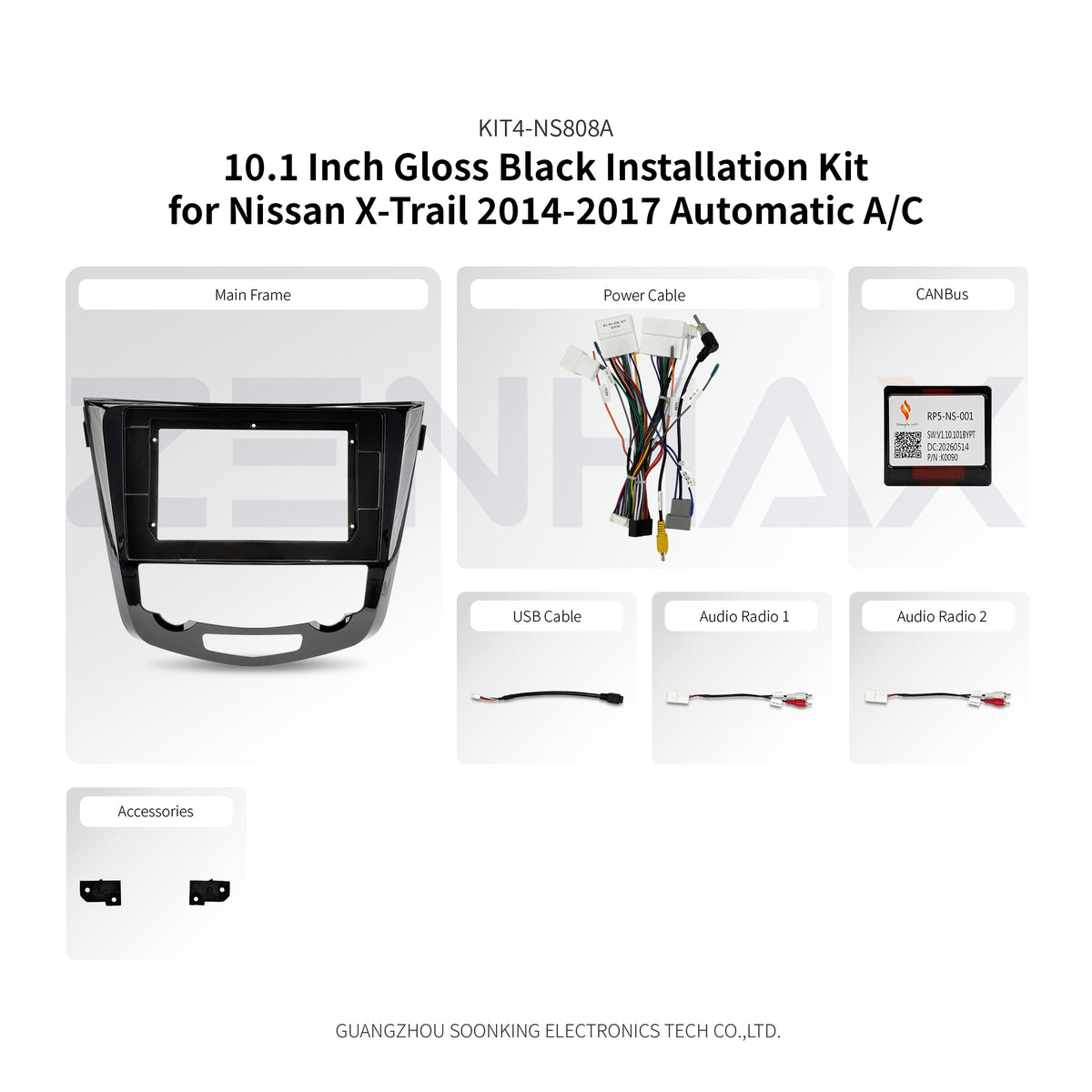 KIT4-NS808A complete installation kit for Nissan X-Trail 2014 Automatic A/C Gloss Black