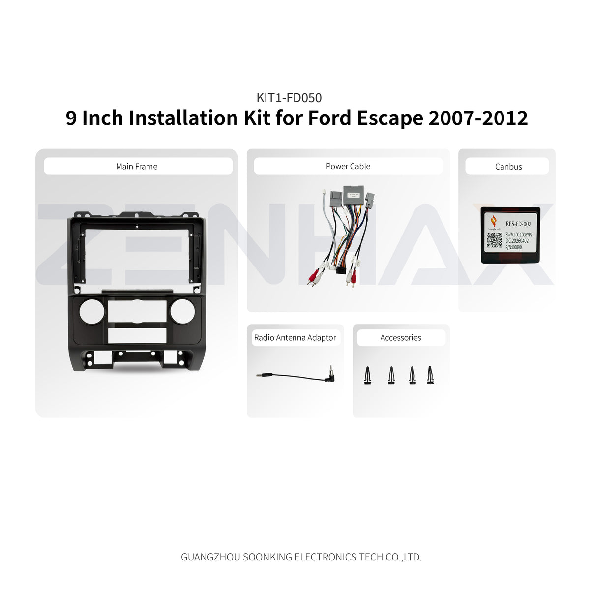 KIT1-FD050 complete installation kit for Ford Escape 2007-2012