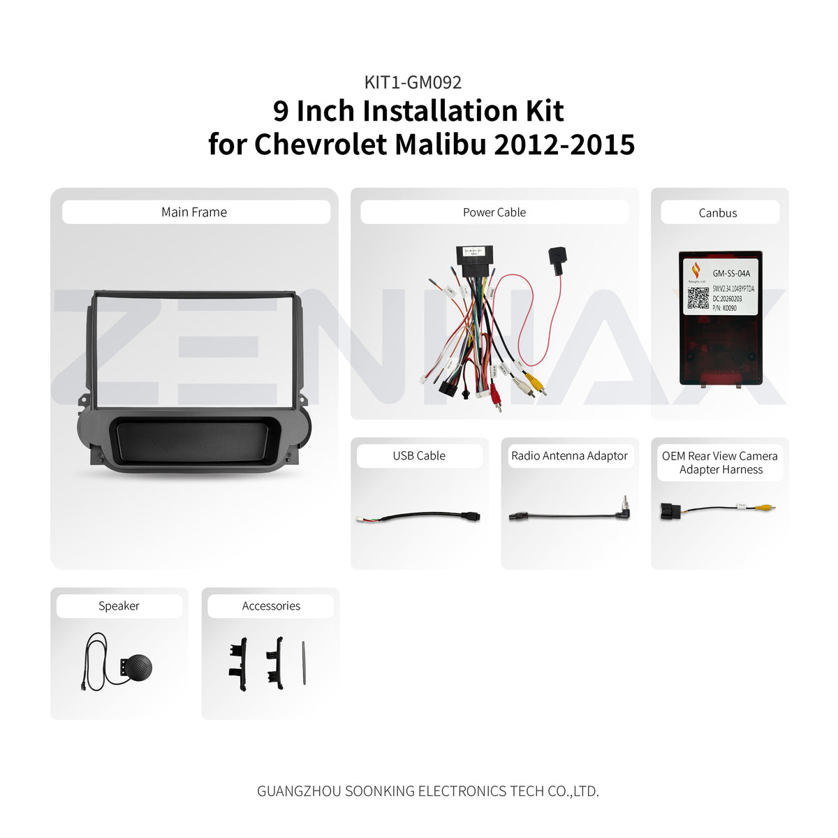 KIT1-GM092 complete installation kit for Chevrolet Malibu 2012-2015