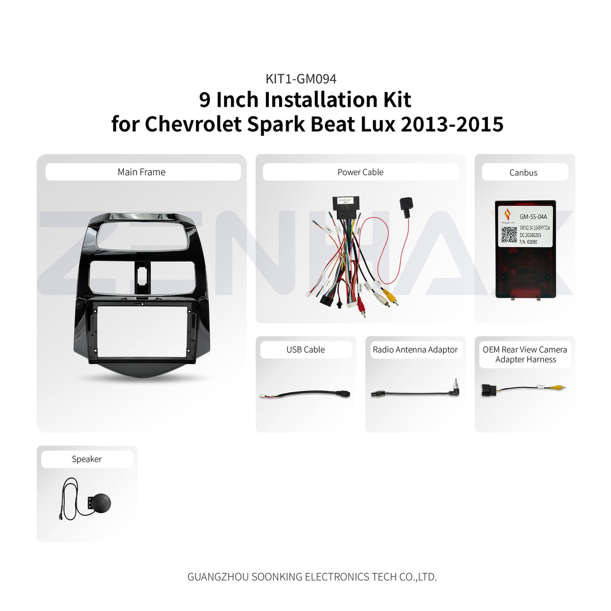 KIT1-GM094 complete installation kit for Chevrolet Spark/Beat Lux 2013-2015