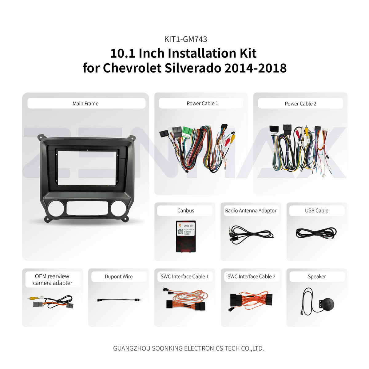 KIT1-GM743 complete installation kit for Chevrolet Silverado 2014-2018