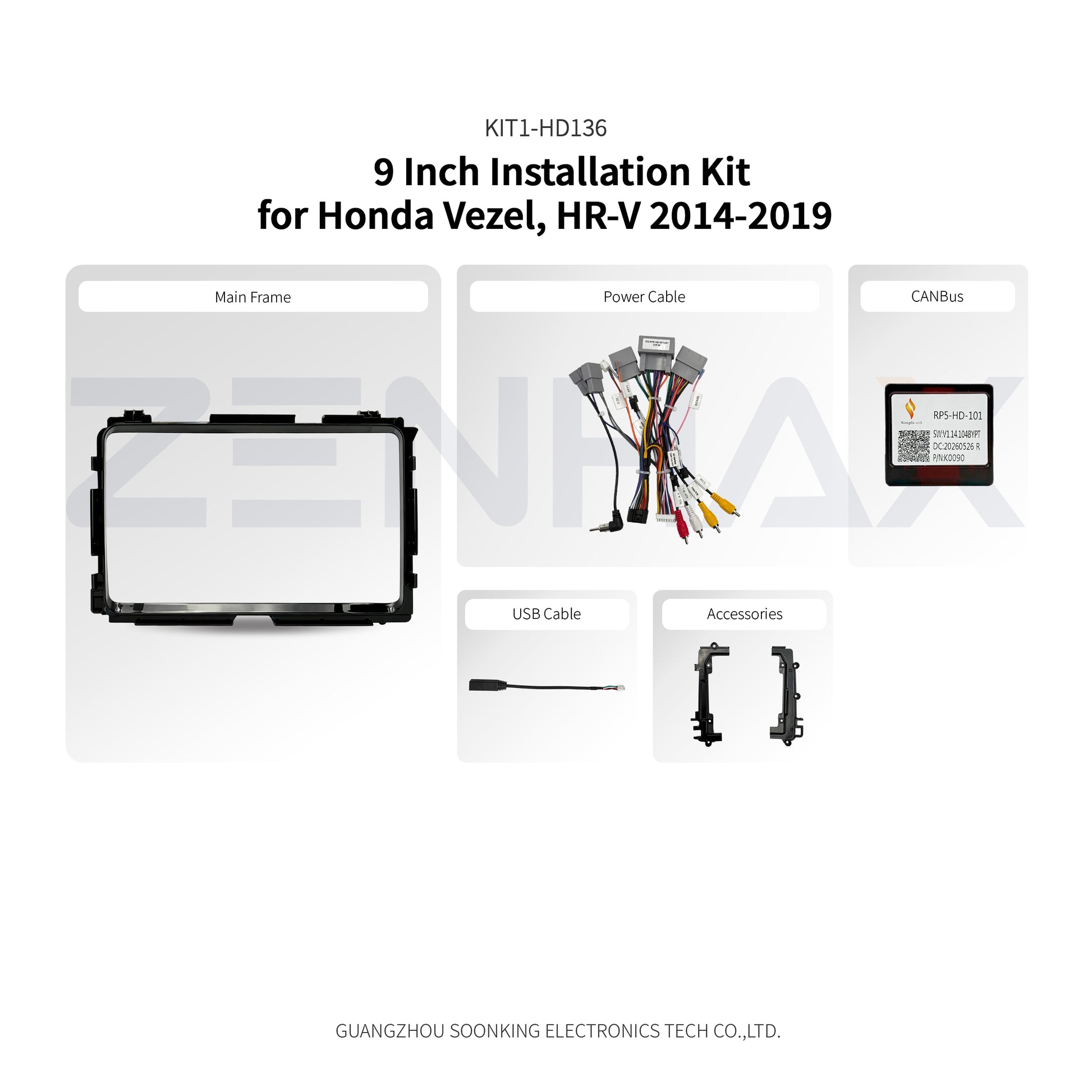 KIT1-HD136 complete installation kit for Honda Vezel/HR-V 2014-2019
