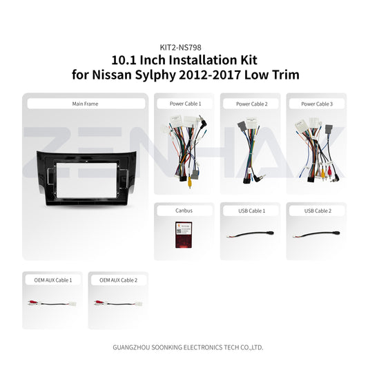 KIT2-NS798 complete installation kit for Nissan Sylphy 2012-2017 Low Trim