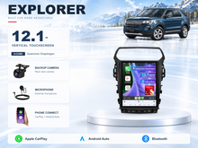 FORD EXPLORER 12.1 inch vertical touchscreen stereo with Apple CarPlay and Android Auto, backup camera and microphone