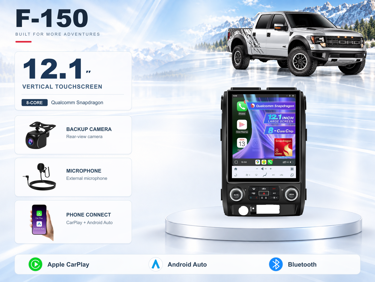 12.1" Vertical Android Car Stereo for Ford F-150 2009-2012 | CarPlay