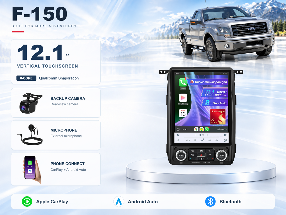 12.1" Vertical Android Car Stereo for Ford F-150 2013-2014 | CarPlay