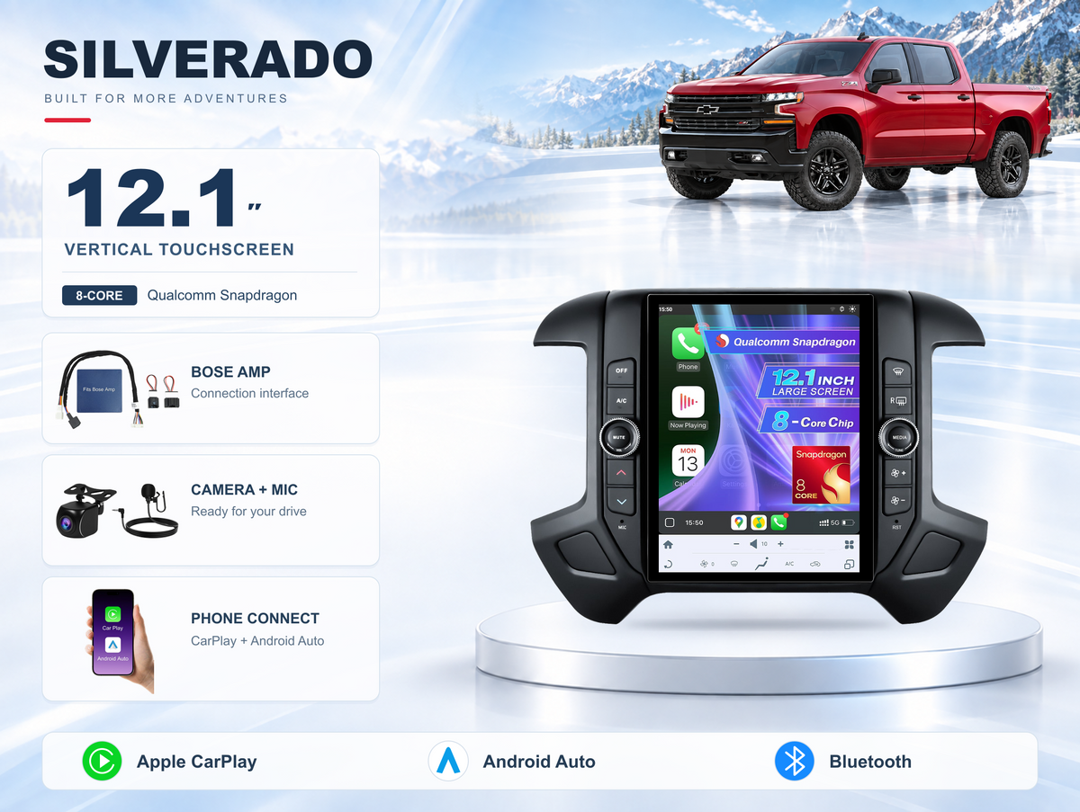 12.1" Vertical Android Car Stereo for Chevrolet Silverado 2014-2018 | Carplay
