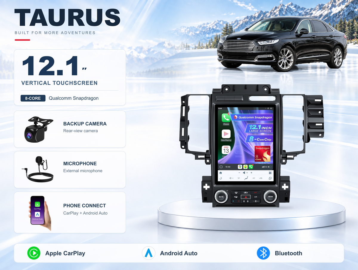 12.1" Vertical Android Car Stereo for Ford Taurus 2009-2011 | Manual/Auto AC