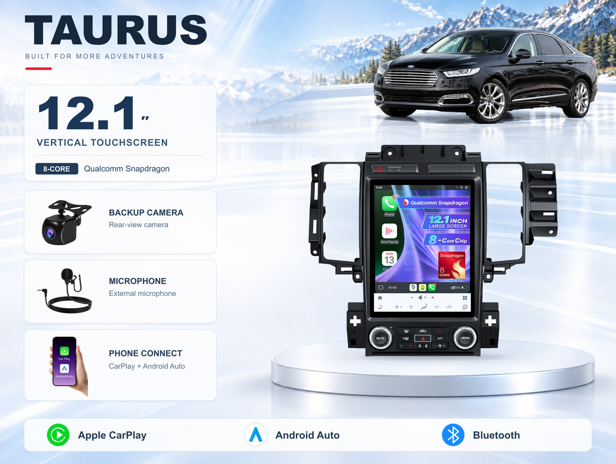 12.1" Vertical Android Car Stereo for Ford Taurus 2012-2014 | CarPlay